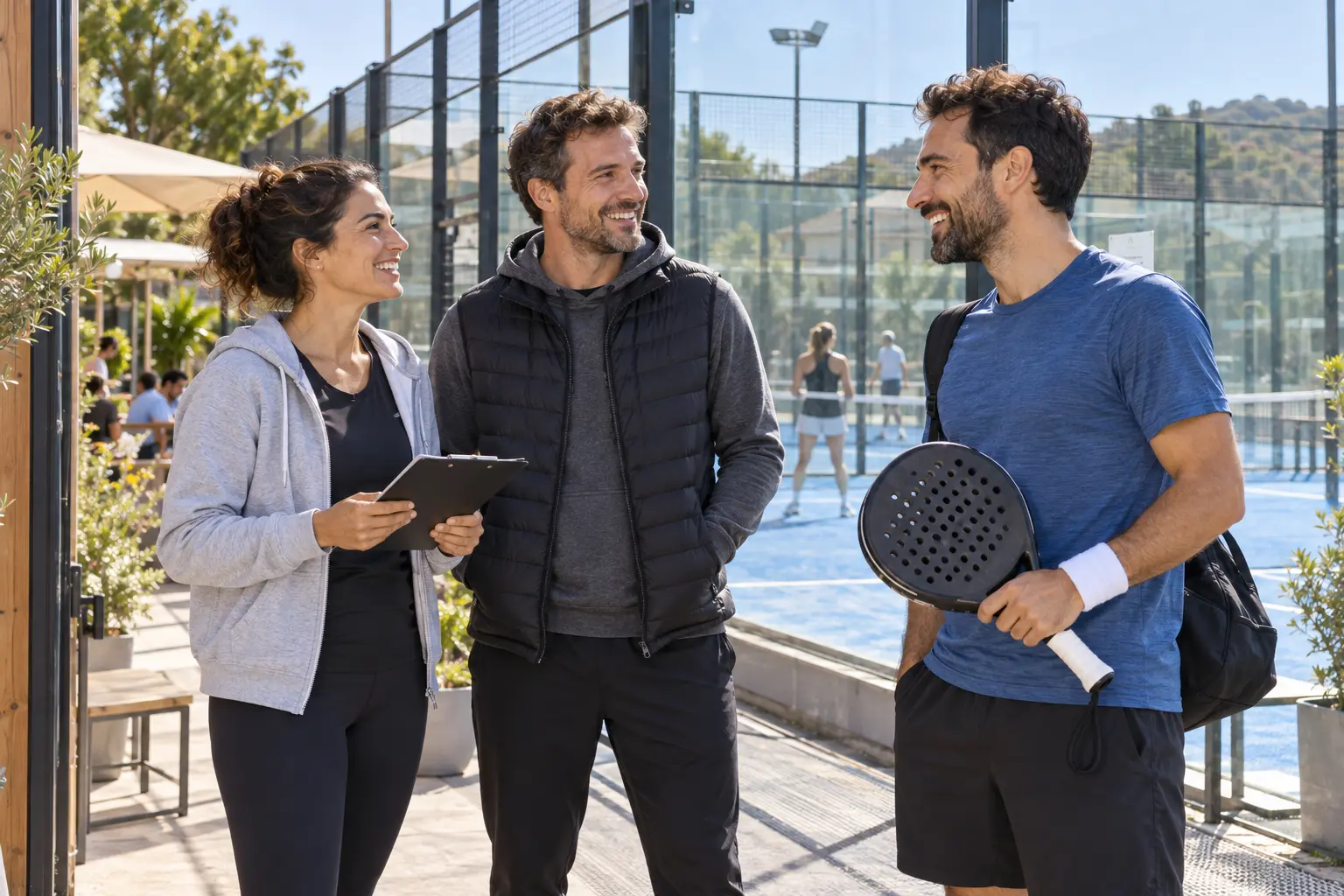 Organizadores y un jugador en un club · Imágenes ilustrativas generadas por IA